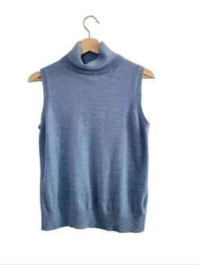 MAX STUDIO Size XL 100% Merino Wool Sleeveless Turtleneck Sweater - Light Blue